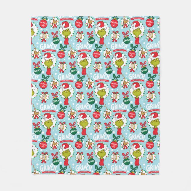 The Grinch | Happy Wholidays Pattern Fleece Blanket (Front)