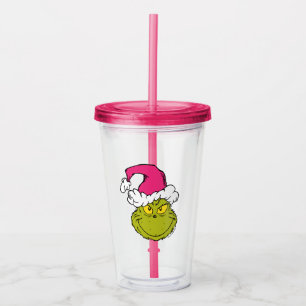 The Grinch in Pink Santa Hat Acrylic Tumbler