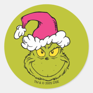 The Grinch in Pink Santa Hat Classic Round Sticker