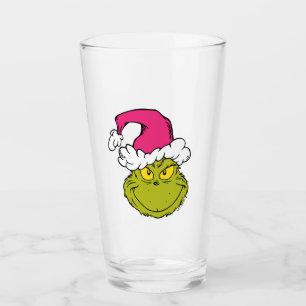 The Grinch in Pink Santa Hat Glass