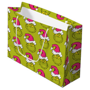 The Grinch in Pink Santa Hat Large Gift Bag