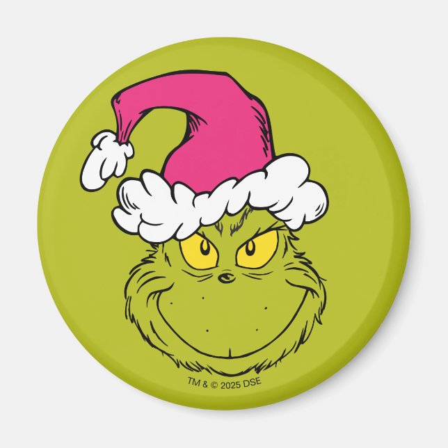 The Grinch in Pink Santa Hat Magnet (Front)