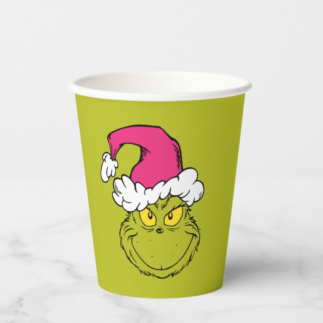 The Grinch in Pink Santa Hat Paper Cups (Front)