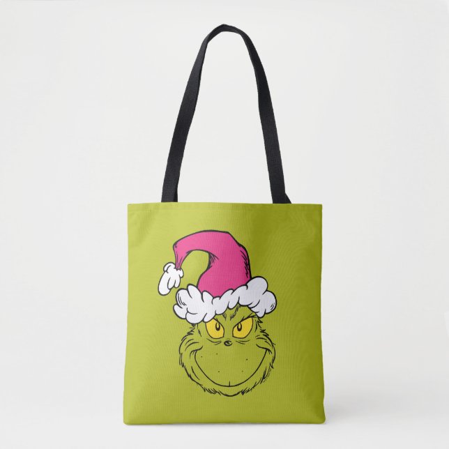 The Grinch in Pink Santa Hat Tote Bag (Front)