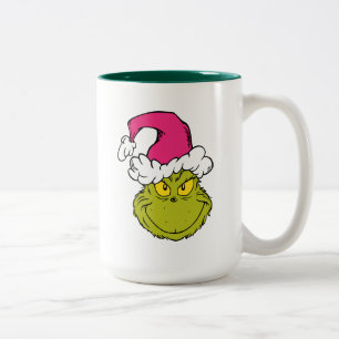 The Grinch in Pink Santa Hat Two-Tone Coffee Mug