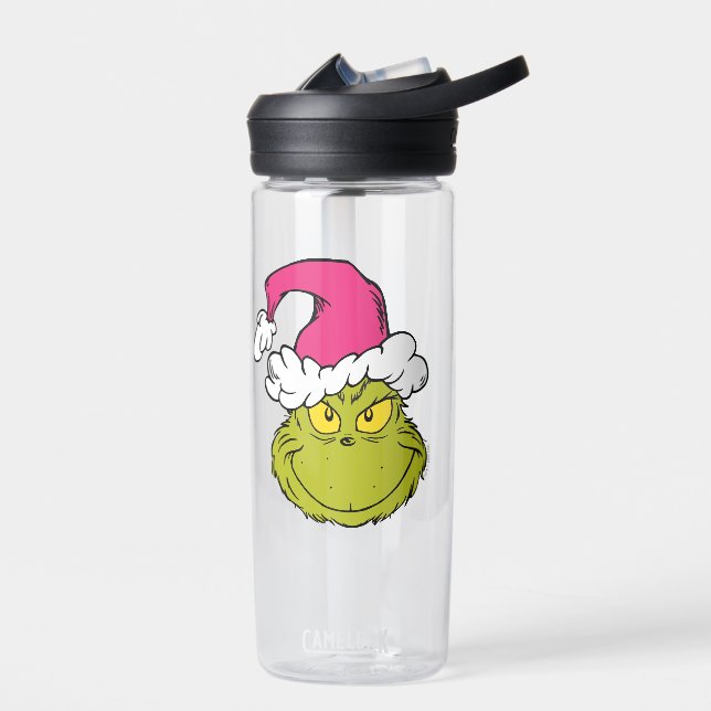The Grinch in Pink Santa Hat Water Bottle (Left)