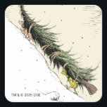 The Grinch & Max Return the Christmas Tree Square Sticker<br><div class="desc">This classic illustration captures the heartwarming resolution of the story! The tiny Grinch is seen struggling at the bottom of a steep, snowy slope, straining under the weight of a massive, heavily tied-up Christmas tree. His loyal companion, Max the Dog, helps pull the heavy load uphill. The snowy scene perfectly...</div>