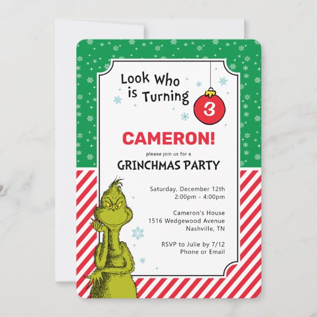 The Grinch Red and Green Snowflake 3rd Birthday (Front)