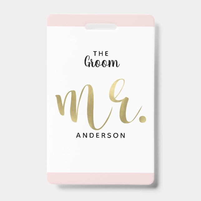The Groom Mr. Gold Wedding Party VIP Pass Badge ID Badge (Front)