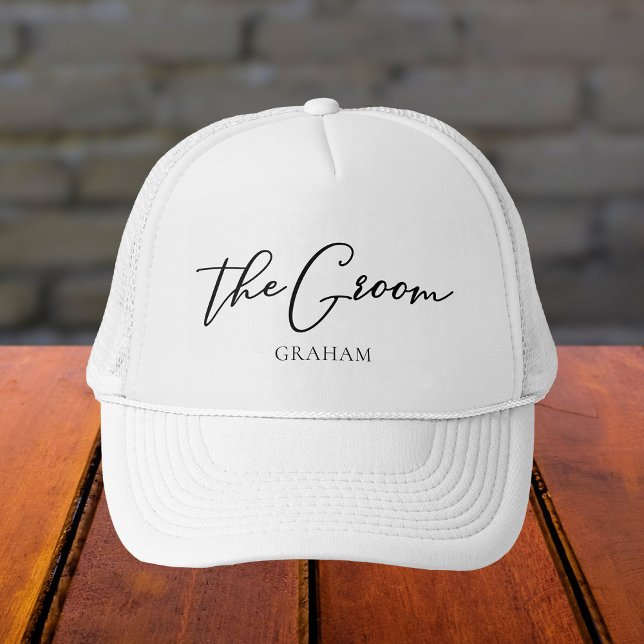 The Groom Personalised Chic Minimalist Wedding Trucker Hat (Creator Uploaded)