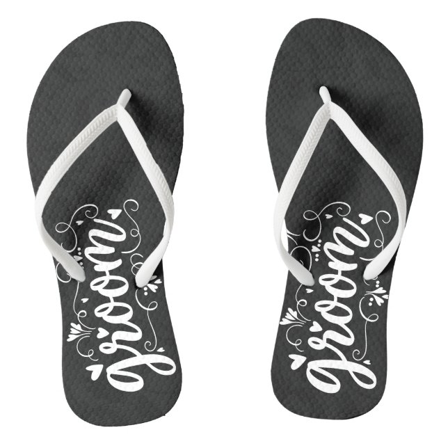 The Groom White Script Typography on Black Jandals (Footbed)