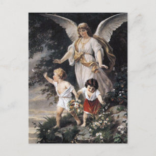The Guardian Angel and Children, Vintage Painting. Postcard