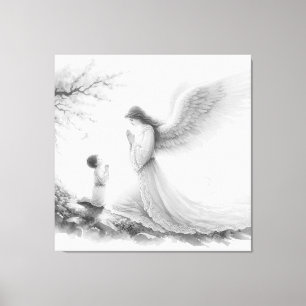 The guardian angel prays with the child Canvas Print