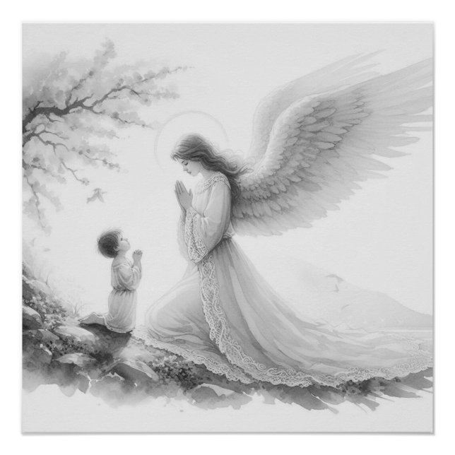  The guardian angel prays with the child Poster (Front)