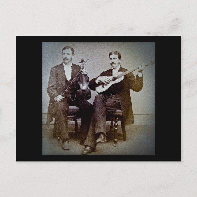 The Guitar Player and the Violinist Vintage Postcard (Front)