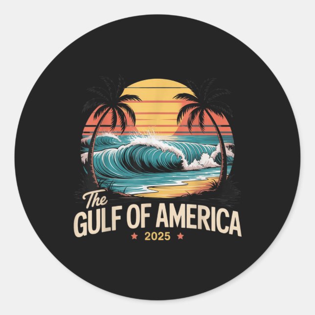 The Gulf Of America 2025 Retro Beach Wave Usa  Classic Round Sticker (Front)
