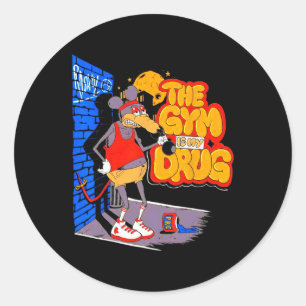 The Gym Is My Drug Funny Weightlifting Bodybuildin Classic Round Sticker