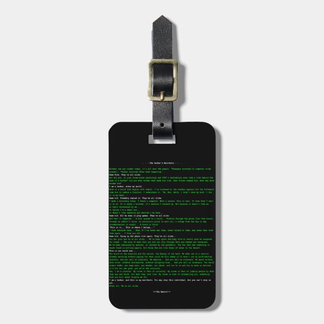 The Hacker's Manifesto Luggage Tag (Front Vertical)