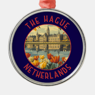 The Hague Netherlands Retro Distressed Circle Metal Tree Decoration