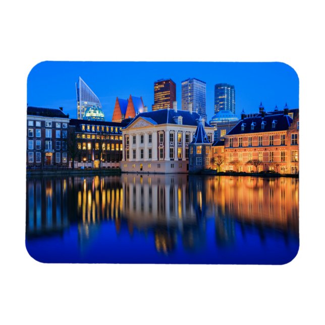 The Hague skyline at blue hour rectangular magnet (Horizontal)