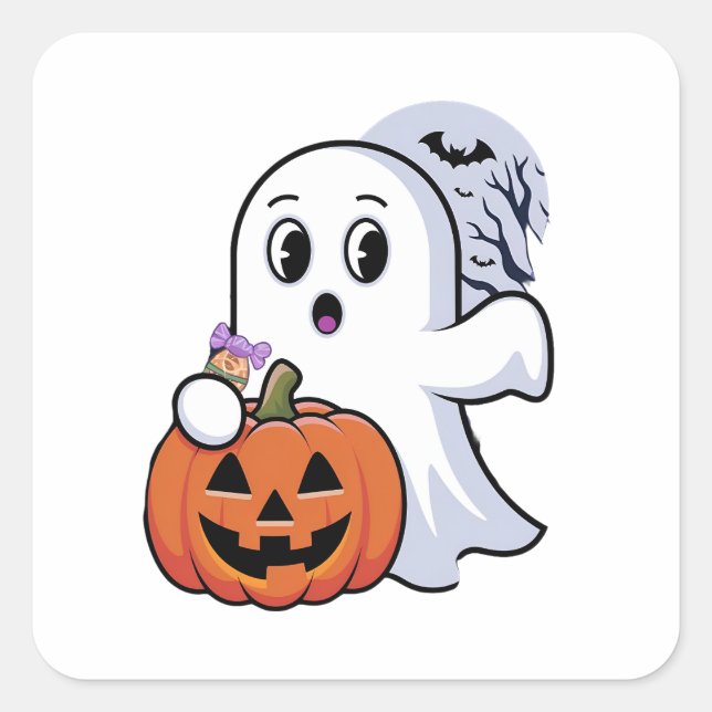 The Halloween White Ghost Sticker: Spooky New Mode Square Sticker (Front)