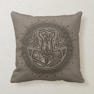 The hammer of Thor Beige Leather and gold Cushion