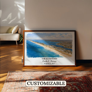 The Hamptons New York Poster, Watercolor, Custom Poster