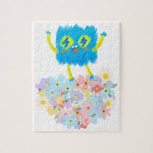 The Happy Blue Scribble on a Bed of Flowers Jigsaw Puzzle
