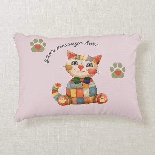 The Happy Cat Colourful Patchwork Custom Decorative Cushion (Front)