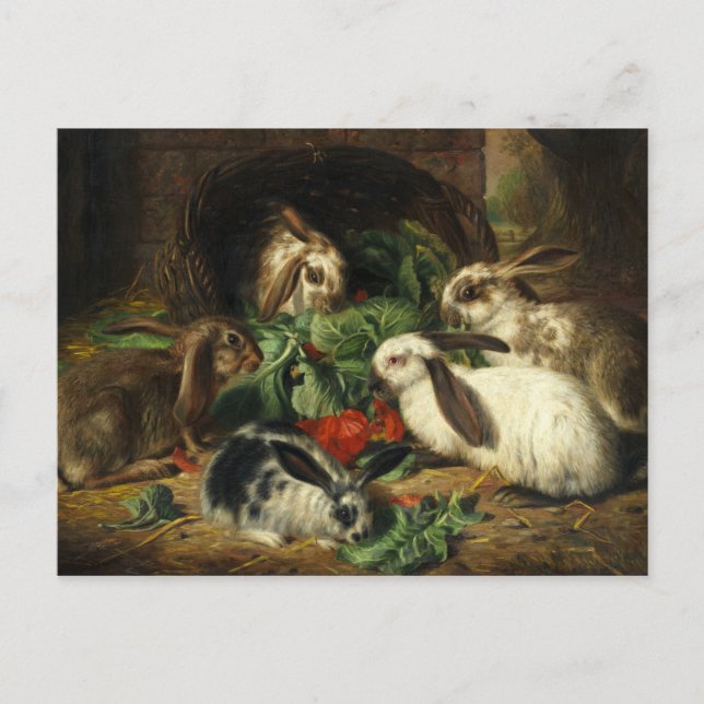 The Happy Family of Rabbits by Alfred Barber Postcard (Front)