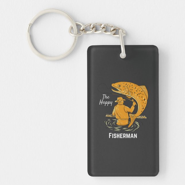 The Happy Fisherman Cool Design For Fishing Lovers Key Ring (Front)