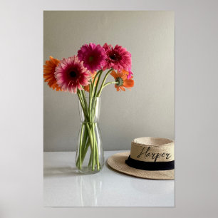 The Happy Gerbera Colorful Flower +Custom Name Poster