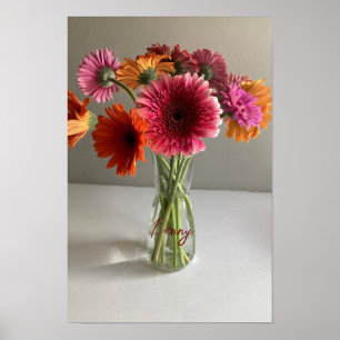 The Happy Gerbera Colorful Flower +Custom Name Poster