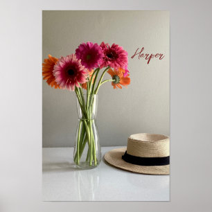 The Happy Gerbera Colorful Flower +Custom Name Poster