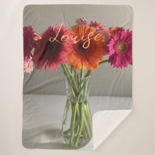 The Happy Gerbera Colorful Flower +Custom Name Sherpa Blanket