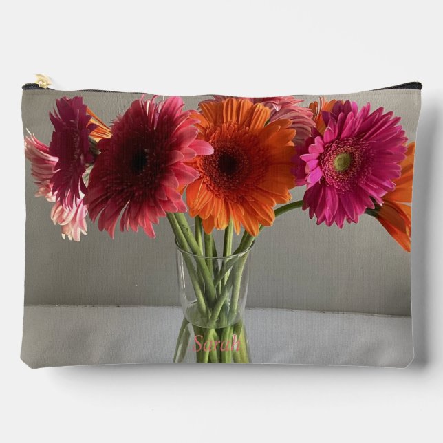 The Happy Gerbera Colourful Flower +Custom Name Accessory Pouch (Front)