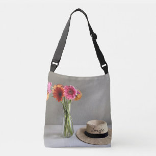 The Happy Gerbera Colourful Flower +Custom Name Crossbody Bag