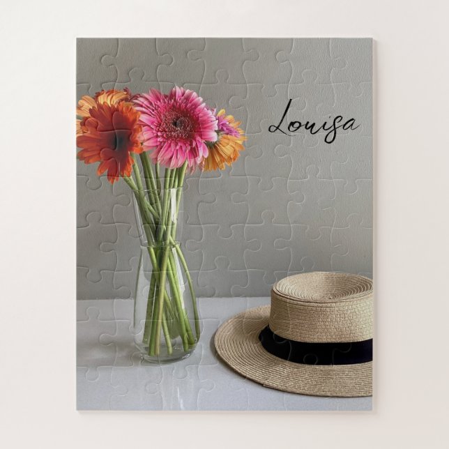 The Happy Gerbera Colourful Flower +Custom Name Jigsaw Puzzle (Vertical)