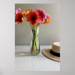 The Happy Gerbera Colourful Flower +Custom Name Poster