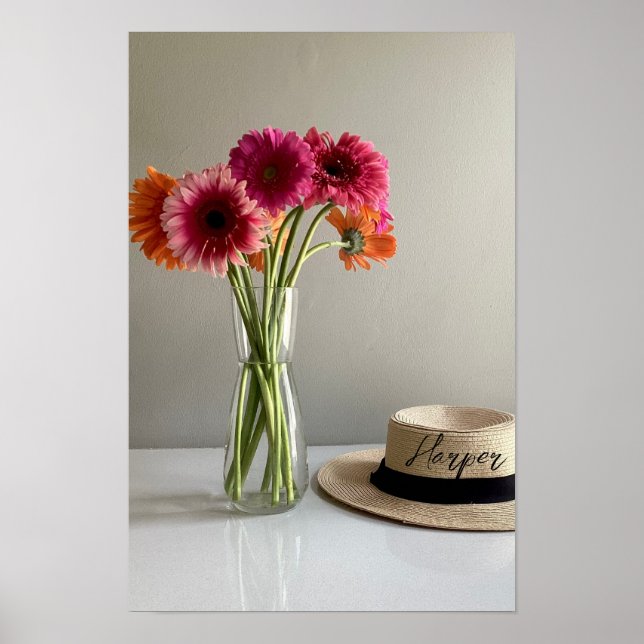 The Happy Gerbera Colourful Flower +Custom Name Poster (Front)