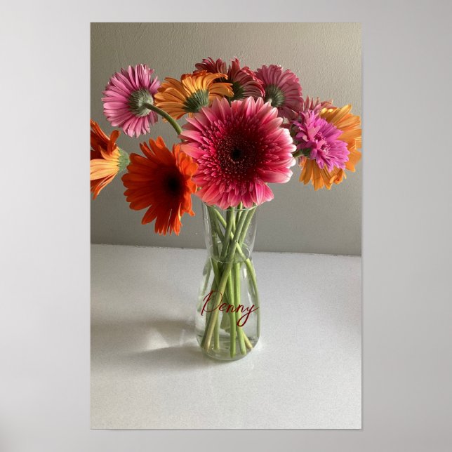 The Happy Gerbera Colourful Flower +Custom Name Poster (Front)