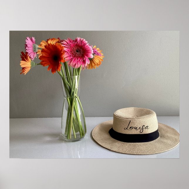 The Happy Gerbera Colourful Flower +Custom Name Poster (Front)