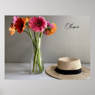 The Happy Gerbera Colourful Flower +Custom Name Poster