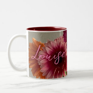 The Happy Gerbera Colourful Flower +Custom Name Two-Tone Coffee Mug