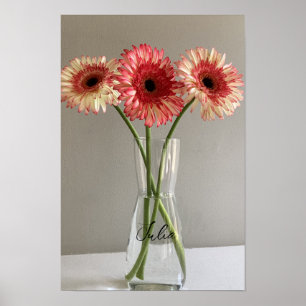 The Happy Gerbera Pink Flower Photo +Custom Name Poster