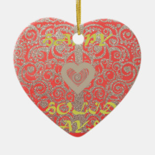 The Happy Holidays Heart Red and Gold Collection Ceramic Tree Decoration