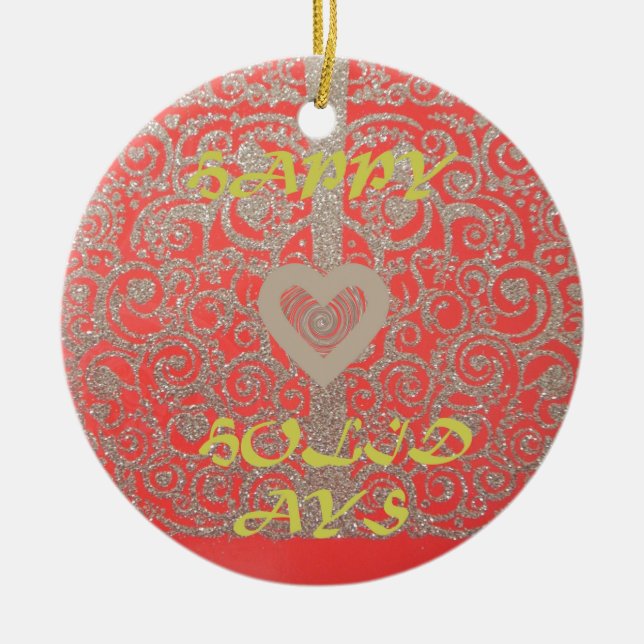 The Happy Holidays Heart Red and Gold Collection Ceramic Tree Decoration (Front)