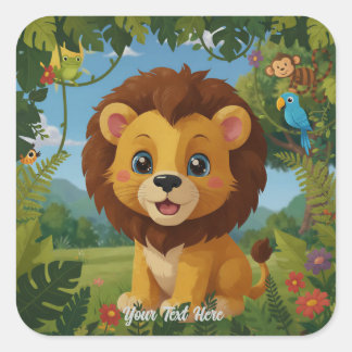 The Happy Lion and His Jungle Friends Square Sticker