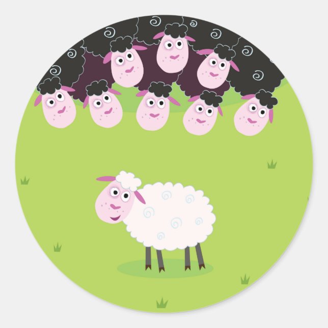 The happy little cute Sheeps Classic Round Sticker (Front)