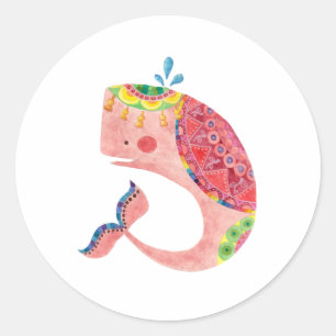The Happy Pink Whale Classic Round Sticker